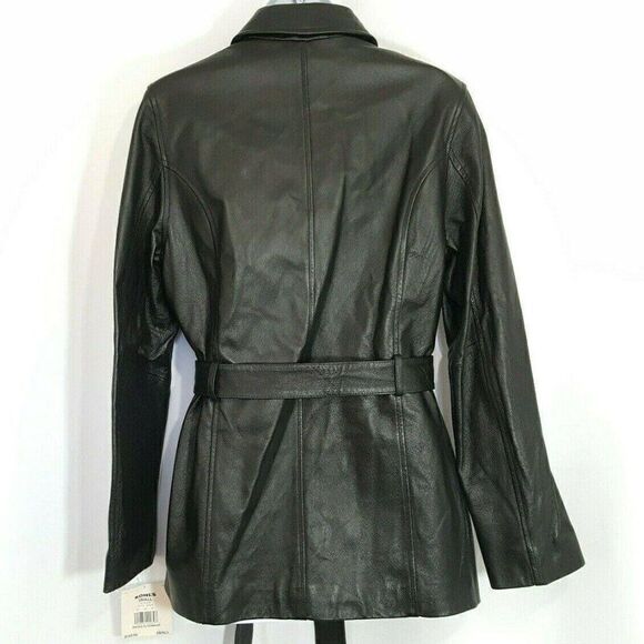 NEW Sonoma Leather Jacket Belted Sz S Black Pockets - Picture 2 of 4
